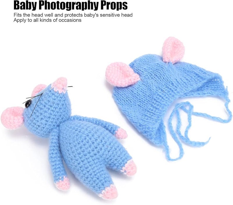 Newborn Baby Photography Props Crochet Costume Knitted Hat Doll Outfit Blue - Image 3
